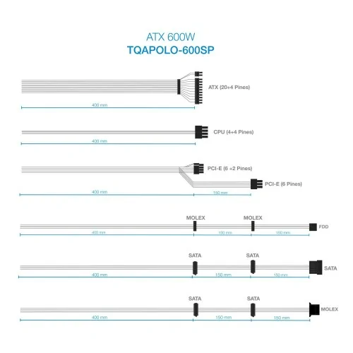 TooQ TQAPOLO-600SP unidad de fuente de alimentación 600 W 20+4