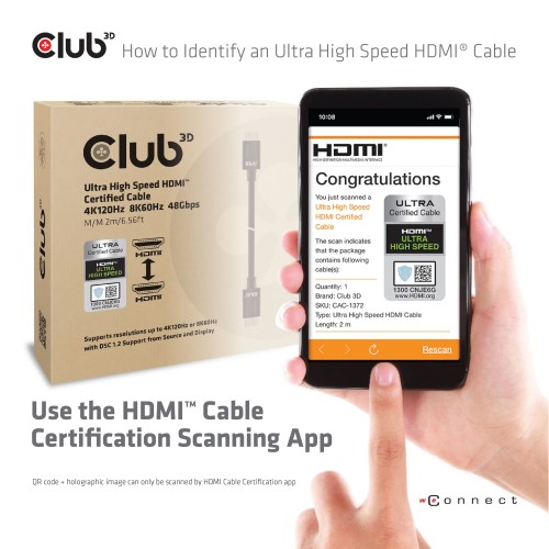 CLUB3D Ultra High Speed HDMI 4K120Hz, 8K60Hz Certified Cable