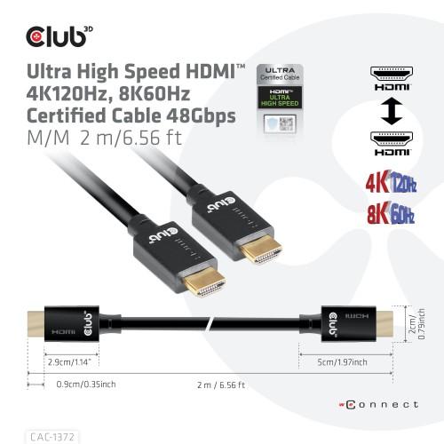 CLUB3D Ultra High Speed HDMI 4K120Hz, 8K60Hz Certified Cable