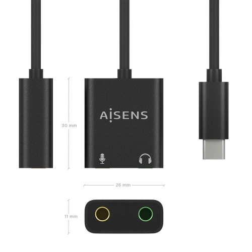 AISENS Conversor USB-C a Audio 48KHz, USB-C/M-2xJack 3.5/H