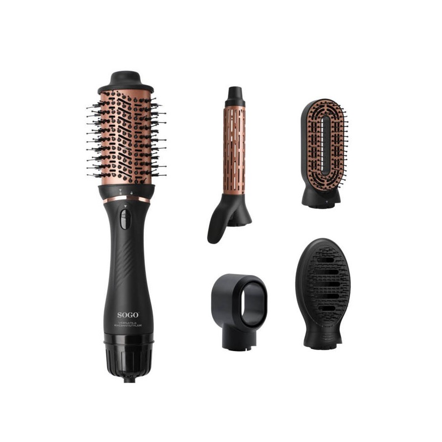 Sogo SEC-SS-3725 Utensilio de peinado Herramienta de peinado con múltiples accesorios Caliente Negro 1200 W 1,8 m