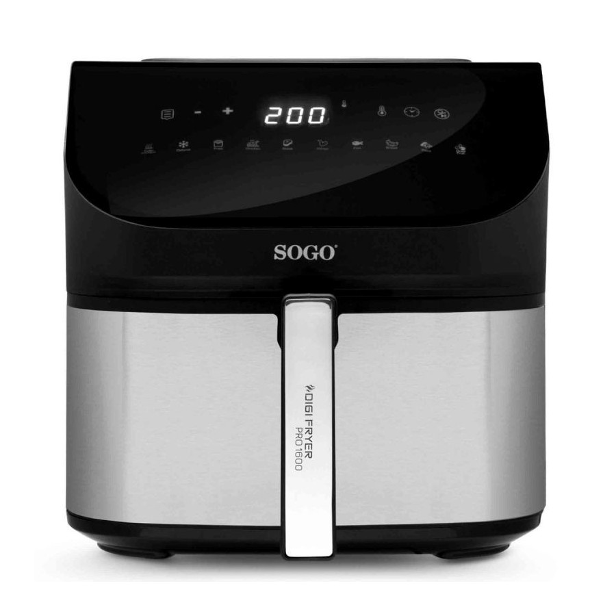 Sogo PRO1600 Sencillo 8 L Independiente 1600 W Freidora de aire caliente Negro, Plata