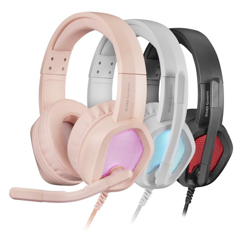 Mars Gaming MH320P Rosa, Auriculares Neodimio RGB Flow, Micrófono y Caja de Control
