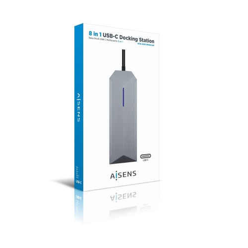 AISENS USB-C dock 8 en 1, USB-C a 1xHDMI, 1xRJ45, 3xUSB, 1xPD, 1xSD, 1xMicroSD, Gris, 15 cm