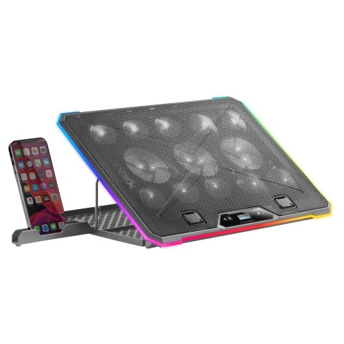 Mars Gaming MNBC13, Base Refrigeradora y Stand para Portátiles Hasta 17”, Iluminación ARGB 10 Modos, 13x Ventiladores con LED