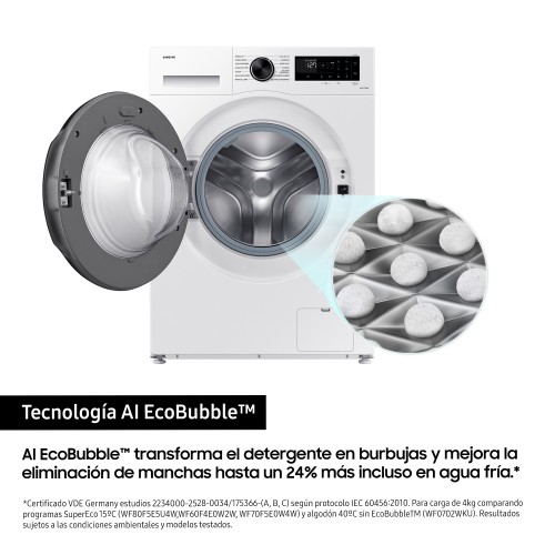 Samsung Lavadora 11kg AI Ecobubble Blanca, Clasificación Energética A WW11DG5B25AEEC Samsung Lavadora 11kg AI Ecobubble Blanca, Clasificación Energética A WW11DG5B25AEEC